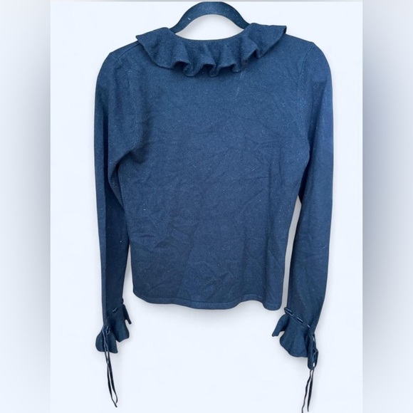 Ralph Lauren Black Silk Cashmere Ruffle Romantic Coquette V-Neck Sweater Small - Picture 3 of 8